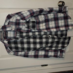 Mixed Pattern Plaid Long Sleeve Shirt Size Small Black and white, Blue and White